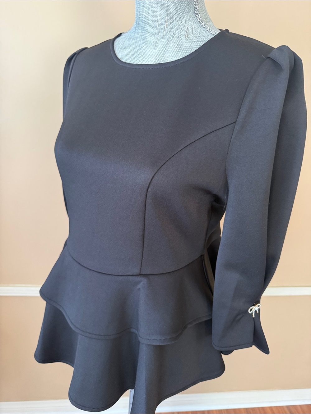 GRACIA 🖤 BLACK PEPLUM TIERED LONG-SLEEVE BLOUSE 🖤 SIZE MEDIUM 🌟NWT🌟 - Picture 11 of 17
